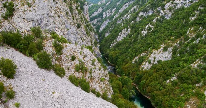 Aerial view of the Una River in Bosna and Herzegovina