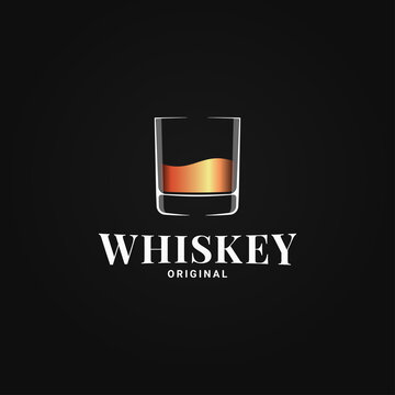 Whiskey glass logo. Golden whiskey in glass