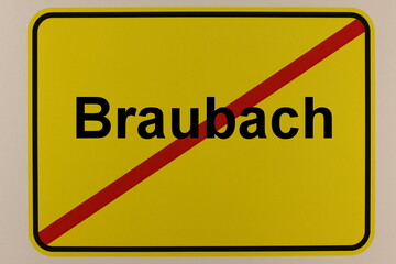 Illustration des Stadtausgangsschildes der Stadt Braubach