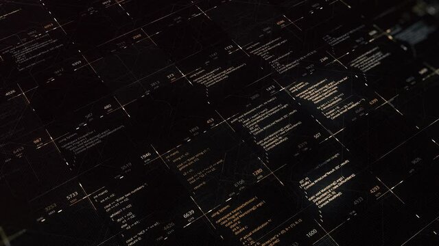 Changing program codes in matrix. Animation. Source codes in software cell of matrix. Many program codes and keys change in digital computer space