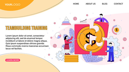 Team building training abstract concept. Sales training. Effective courses leadership training. Course based on processes and systems. Vector Illustration. Website, web page, landing page template