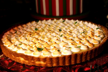 Delicious Christmas sweets, cakes and candys. Christmas decorate table. With Santa Claus, bear and others