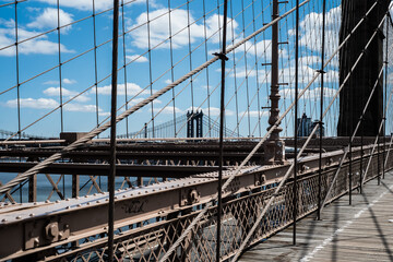 Manhattan Bridge from Brooklyn Bridge, New York City, USA