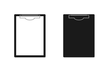 Black clipboard with a paper isolated on white. Vector mockup. Notepad.
