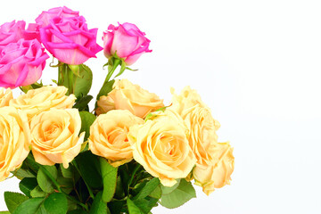 White and pink roses bouquet isolated on white background.