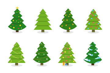 Christmas tree collection. Different new year trees. Vector design decoration set