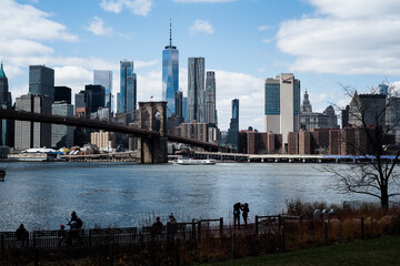 Fototapeta premium Brooklyn bridge and city skyline, New York City, USA