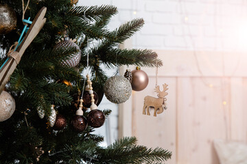 Christmas and New Year decorations with lights. Concept and background.
