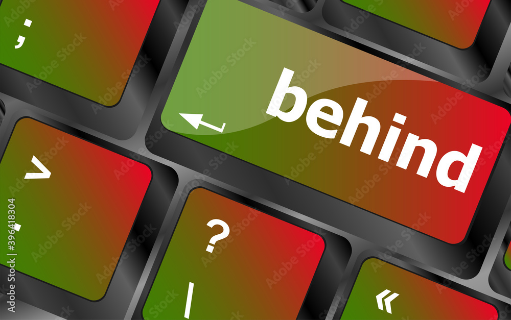 Poster behind word on keyboard key, notebook computer button