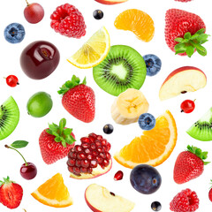 Mixed fruits. Fruits seamless pattern. Fruit background