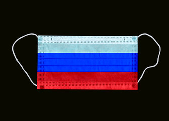 Protective medical Russian flag face mask isolated on black. 3d illustration