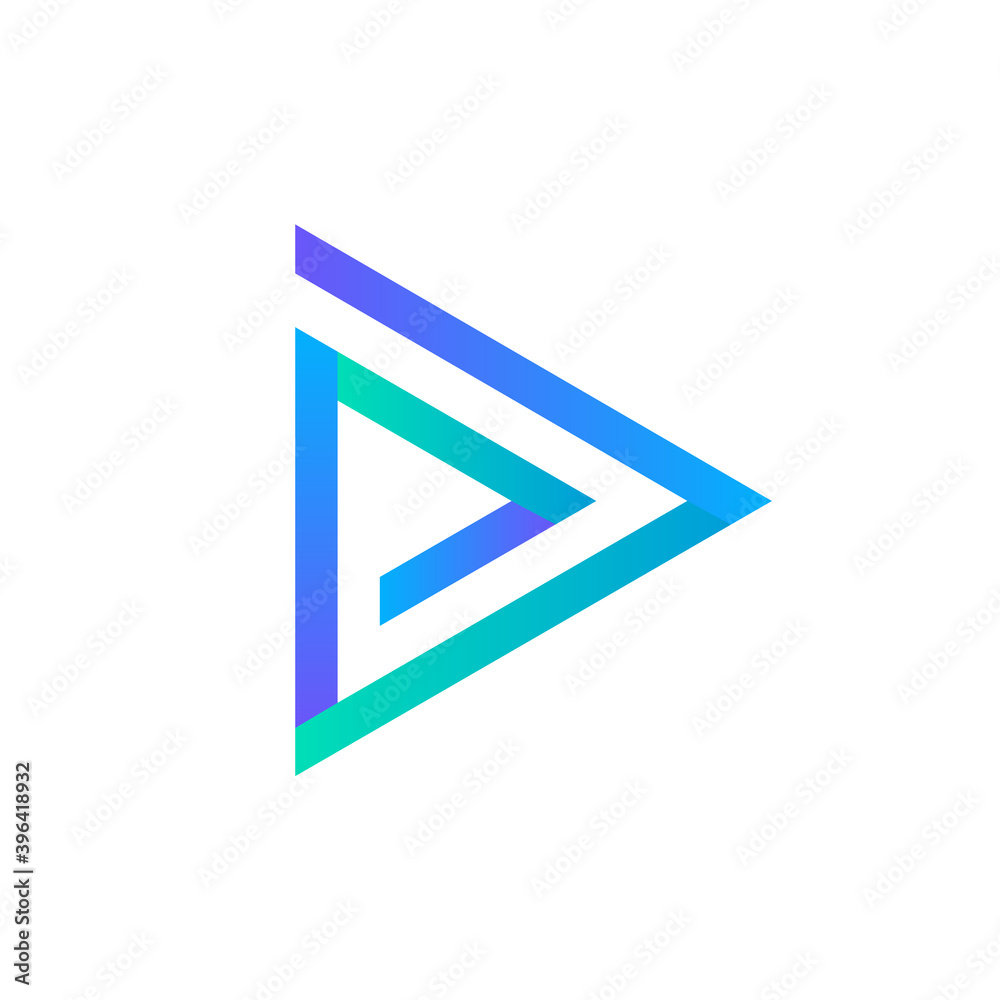 Aufkleber Play icon. Abstract triangle button. Blue gradient sImple flat abstract logo template. Modern emblem idea. Logotype concept design for media. Isolated vector illustration