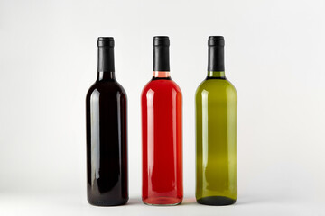 bottles of wine of different types isolated on a white background