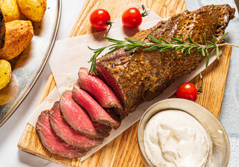 New Year table with different dishes and drinks