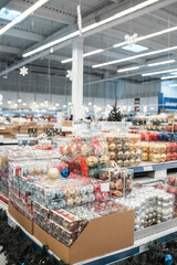 
shop with boxes in which Christmas balls for the Christmas tree