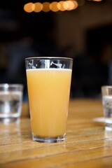 Delicious trendy beer on bar counter - close up