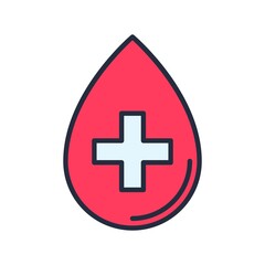 Fototapeta premium Red blood drop icon with cross sign - medical symbol.