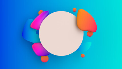 Abstract background with fluid shapes, color gradient geometry with poster centered, 3d render