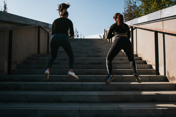 Two girls training in the park