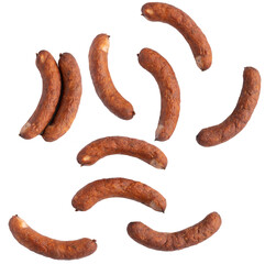 Sort of pork sausages isolated on white