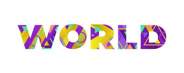 World Concept Retro Colorful Word Art Illustration