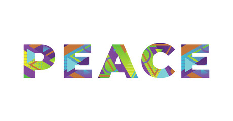Peace Concept Retro Colorful Word Art Illustration
