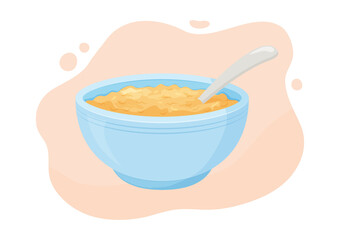 Oats bowl vector icon. Oatmeal sweet breakfast cup, oat grain porridge. Cartoon muesli, flake for healthy nutrition. Food illustration.