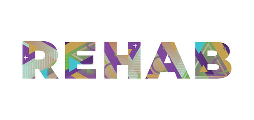 Rehab Concept Retro Colorful Word Art Illustration