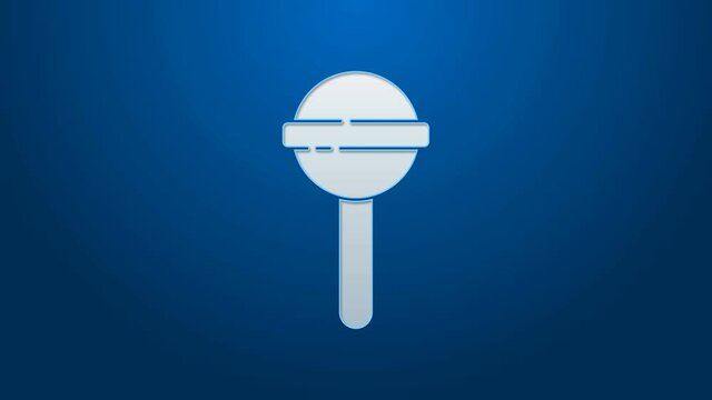 White line Lollipop icon isolated on blue background. Food, delicious symbol. 4K Video motion graphic animation.