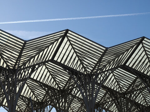 Intersting architecture of the railway station Oriente in Lisbon in Portugal