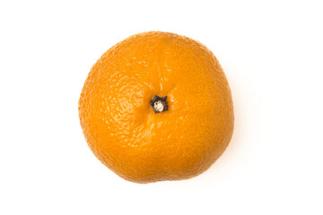 Big orange tangerine isolated on a white background. Top view.