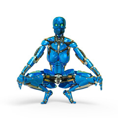 cyborg female comic waiting and loading frontal view in a white background