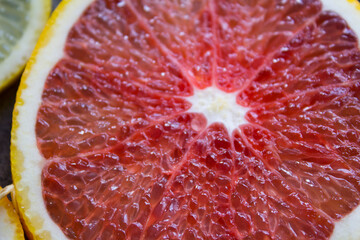Blood orange macro photo. Fruit texture close up. 