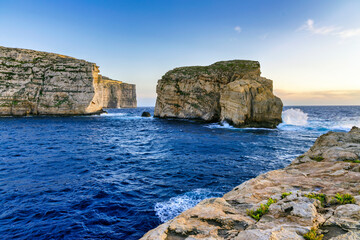 Fungus rock in the Dwejra bay in the coast of Gozo island.