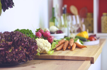 Vegetables on the desk in a kitchen