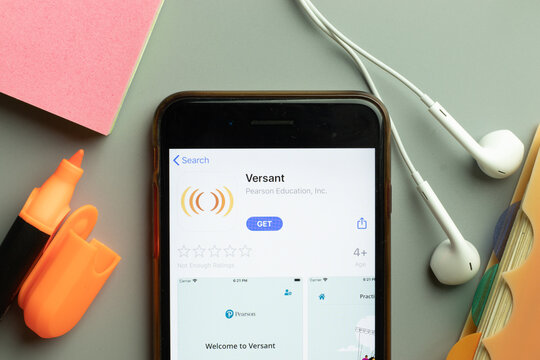 New York, USA - 1 December 2020: Versant mobile app icon on phone screen top view, Illustrative Editorial