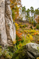 Colorful autumn landscape and sandstone rocks