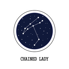 The constellation Andromeda or the chained lady. Simplified illustration of a cluster of celestial bodies against a dark blue sky. Vector EPS10.