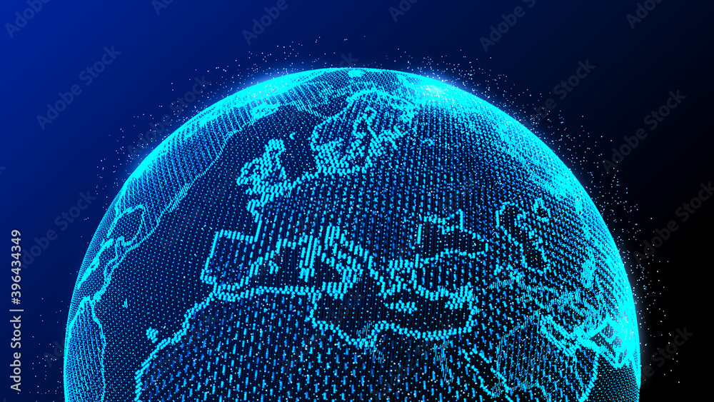 Poster global network connection. abstract earth map. big data visualization. 3d rendering.