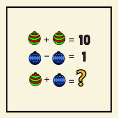 New Year's riddle. Preschool or kindergarten Christmas puzzle. Mathematical counting game for children and adult. Mathematic riddle for the mind. Riddle with numbers. Vector. 