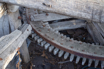 Photo of an old wooden mill mechanism