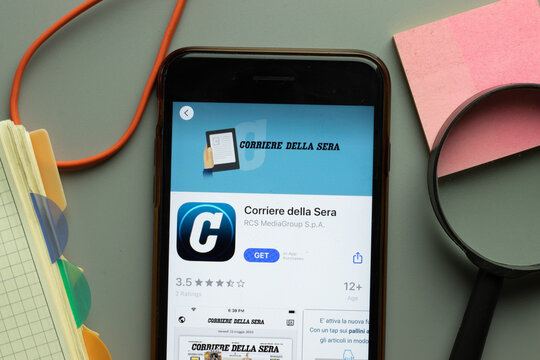 New York, USA - 1 December 2020: Corriere della Sera mobile app icon on phone screen top view, Illustrative Editorial