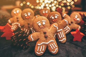 Many homemade gingerbread cookies in the form of fabulous gingerbread men
