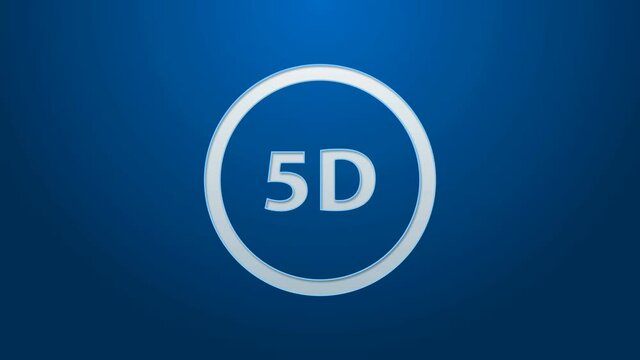White line 5d virtual reality icon isolated on blue background. Large three-dimensional logo. 4K Video motion graphic animation.