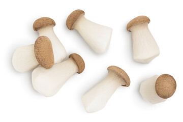 King Oyster mushroom or Eringi isolated on white background with clipping path. Top view. Flat lay