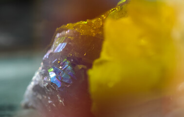 Beautiful crystal magic Quartz gem stone. Iridescent natural geometric crystals.