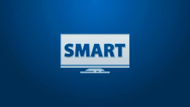 White line Screen tv with Smart video technology icon isolated on blue background. 4K Video motion graphic animation.