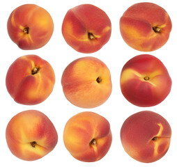ripe peach isolated on white background with clipping path. Top view. Flat lay pattern