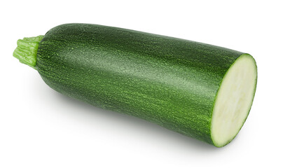 Fresh half zucchini isolated on white background with clipping path and full depth of field