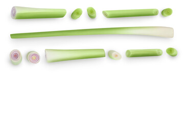 Fresh Lemongrass isolated on white background with clipping path. Top view with copy space for your text. Flat lay